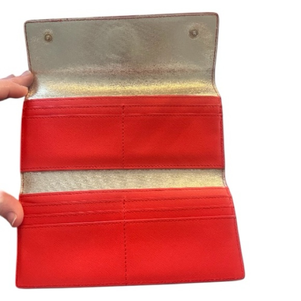 Tory Burch Red Saffiano Leather Continental Wallet Gold Logo - Picture 6 of 9